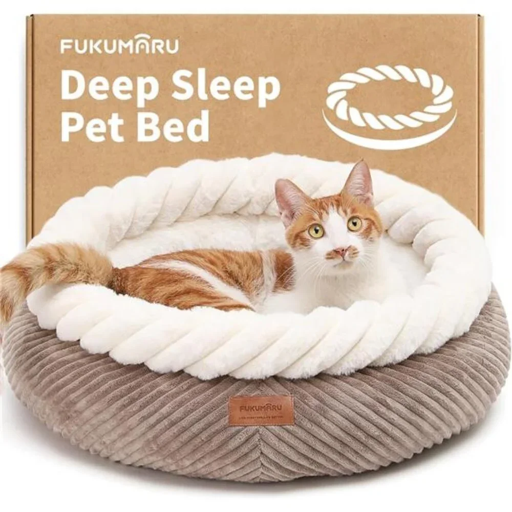 Calming Donut Cat Beds, Plush Faux Fur & Corduroy Beds